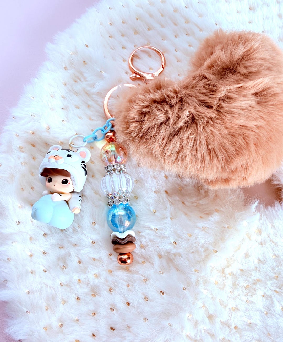 Heart Dimoo Beaded Dimoo and Plush Heart Bag Charm | Purse Charm | Keychain ...