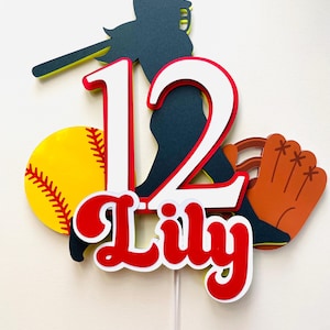 Softball Theme Birthday Cake Topper |  Birthday Party Decorations | Personalized