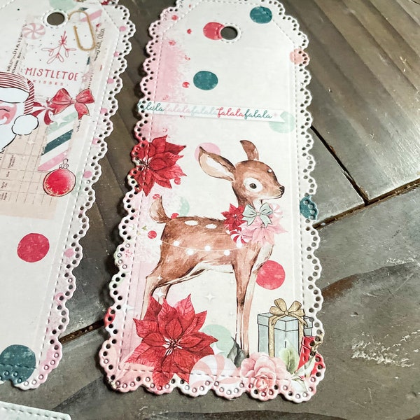 Christmas Gift tags die cut from Frank Garcia’a Candy Cane Lane Collection