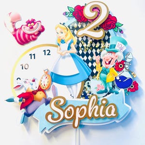 Alice in Wonderland Theme Shaker Birthday Cake Topper | Cupcake Toppers |  Birthday | Personalized