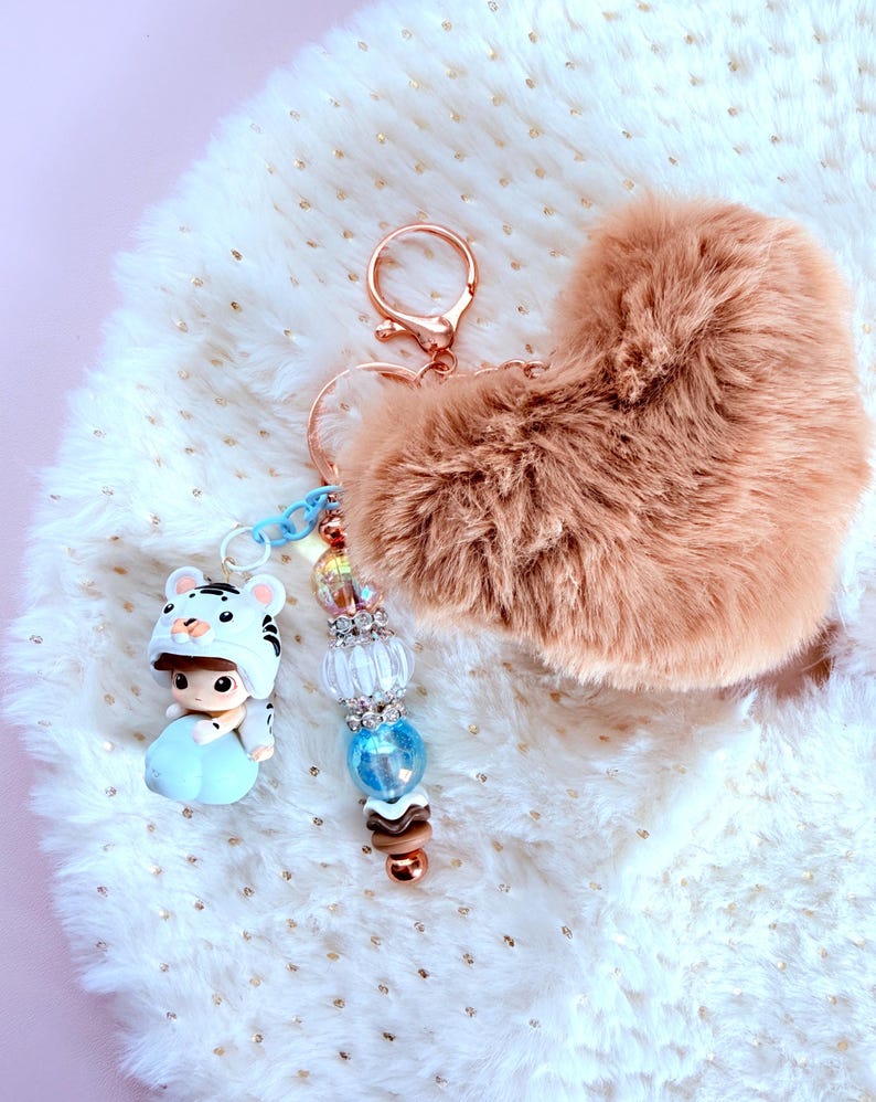 Heart Dimoo Beaded Dimoo and Plush Heart Bag Charm | Purse Charm | Keychain ...