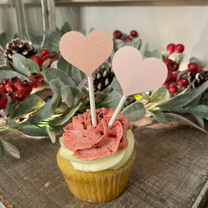 Cupcake Toppers / Pink Glitter Heart Cupcake Toppers / Centerpiece Accent / Girls Birthday / Valentine&#39;s Day / Party Decor / Decorations