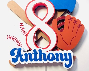 Topper per torta di compleanno a tema baseball / Decorazioni per feste di compleanno / Personalizzate