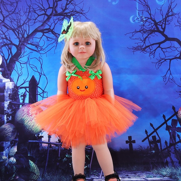 Orange Pumpkin Baby Girls Tutu Dress with Hair bow Toddler Photography Props Carnival Party Girl Dress