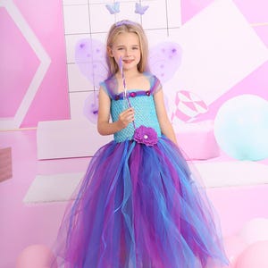 Fairy dress for kids with fairy wings Girl&#39;s princess dress fairy-inspired dress for children Cute fairy costume purple and blue tulle dress
