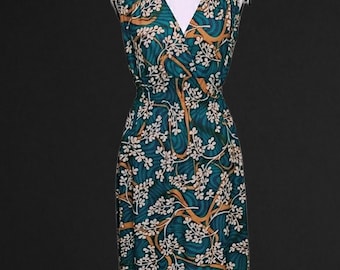 stretch mini dress with crystal trim overlap skirt