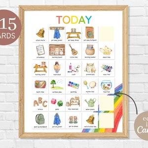 Cartes de routine quotidiennes modifiables pour les enfants pour l'horaire de la classe | Cartes de rythme quotidien Montessori du professeur | Calendrier visuel, cartes de tâches pour les tout-petits