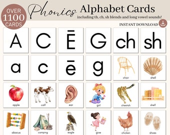 Alphabet Printable Flash Cards, Phonics Montessori Letter Tray Phonogram Cards, Phonics Flashcards, Learn to Read, Preschool, Kindergarten