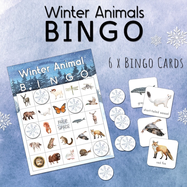 Winter Animals Bingo Game | Montessori and Charlotte Mason Watercolor Hibernation & Migration Science Nature Study