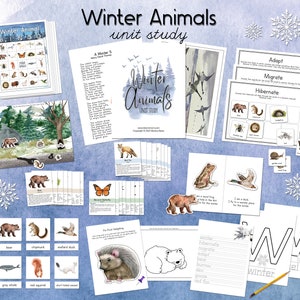 Unidad de estudio de animales de invierno / Unidad de estudio de la naturaleza de ciencias de hibernación y migración de acuarela Montessori y Charlotte Mason / Juego de bingo