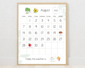 Classroom Calendar Printable, Homeschool DIY Calendar with US and Canadian holidays and weather, Pocket Chart