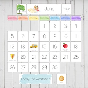 Calendario fai-da-te homeschool, calendario di classe stampabile con festività e meteo statunitensi e canadesi, grafico tascabile