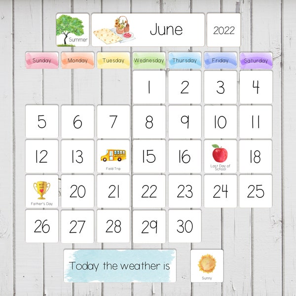 Homeschool DIY Calendar, Classroom Calendar Printable with US and Canadian holidays and weather, Pocket Chart