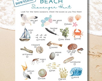 Beach Nature Scavenger Hunt | Oceans Unit Study | Printable Outdoor Treasure Hunt for Kids | Camping Games for Children | Preschool Activity