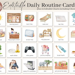 Editable Kids Daily Routine Cards | Daily Visual Schedule | Chore Chart for Kids, Daily Rhythm Schedule for Toddlers, Preschool and Children