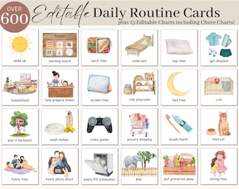 Editable Kids Daily Routine Cards | Daily Visual Schedule | Chore Chart for Kids, Daily Rhythm Schedule for Toddlers, Preschool and Children