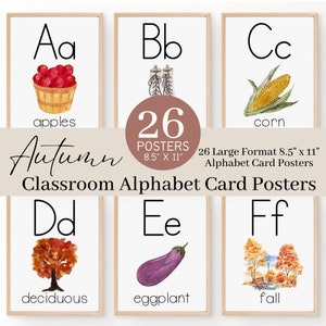 Herbst Alphabet Poster | Große Herbst-Alphabet-Karten für Vorschule, Kindergarten, Pre-K, Kindergartenlehrer | Herbst Einheit Studie, Phonics Karten