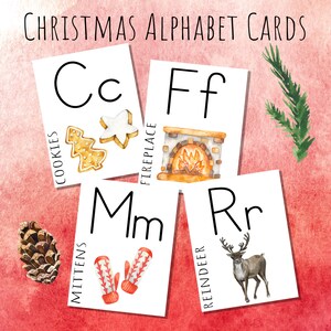 Tarjetas del alfabeto navideño / Tarjetas flash de acuarela Charlotte Mason con temática de invierno Montessori Waldorf
