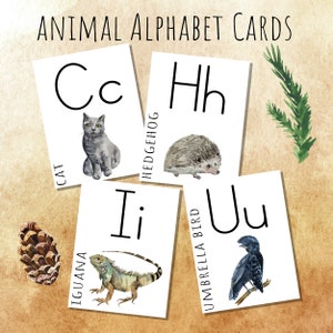Animal Alphabet Cards | Animal Themed Charlotte Mason Watercolor Flash Cards Montessori Waldorf