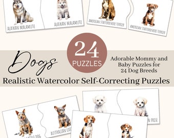 Mommy and Baby Dog Self-Correcting Montessori Puzzles, Printable Digital Download, Dog Unit Study Preschool Activities, Dog Breeds Activity