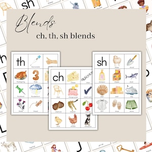 Peut inclure: Un ensemble de trois cartes &eacute;ducatives color&eacute;es pour les enfants apprenant &agrave; lire. Chaque carte pr&eacute;sente un groupe de consonnes diff&eacute;rent : 'ch', 'th' et 'sh'. Chaque carte a une grille de neuf cases avec une image et un mot pour chaque groupe. Les mots incluent 'fromage', 'cha&icirc;ne', 'chaise', 'porte-monnaie', 'coche', 'coquille', 'navire', 'chaussures', 'shorts', 'poussin', 'poulet', 'chihuahua', 'thermom&egrave;tre', 'trois', 'Action de gr&acirc;ce', 'punaise', 'orage', 'chardon', 'fil'.