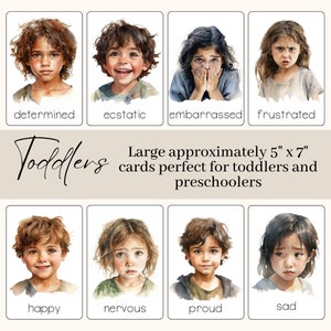 Kids Emotions Flashcards Large Montessori Feelings Cards Printable Emotions for Toddlers and Preschoolers in English, Spanish and French image 3