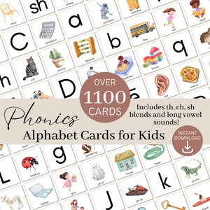 Alfabet afdrukbare Flash Cards, Phonics Montessori brievenbak fonogramkaarten, Phonics Flashcards, leren lezen, kleuterschool, kleuterschool