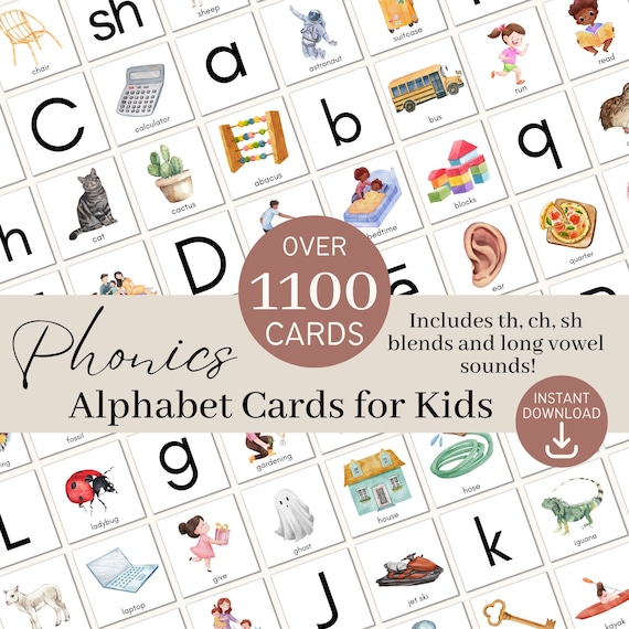 Alphabet Printable Flash Cards, Phonics Montessori Letter Tray Phonogram Cards, Phonics Flashcards, Learn to Read, Preschool, Kindergarten