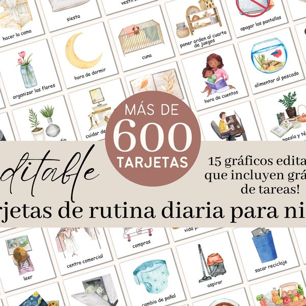 Tarjetas Editables de Rutina Diaria para Niños | Horario Visual Diario | SPANISH Editable Kids Daily Routine Cards | Tabla de Tareas