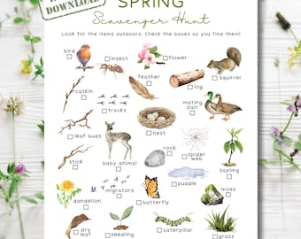 Spring Nature Scavenger Hunt, Spring Unit Study | Printable Outdoor Treasure Hunt for Kids | Camping Games for Children | Preschool Activity