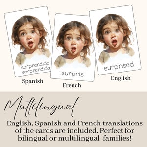 Kids Emotions Flashcards Large Montessori Feelings Cards Printable Emotions for Toddlers and Preschoolers in English, Spanish and French image 5