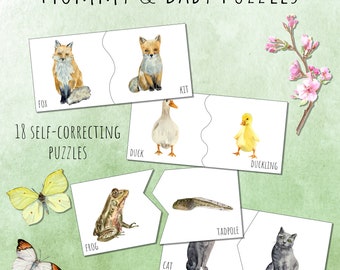 Mommy Baby Animal Match SPRING Self-Correcting Montessori Puzzles, Printable Digital Download, Nature Study Preschool Activities