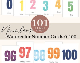 0-100 Number Flashcards | Montessori Cards Pdf | Printable Number Flash Cards | Watercolor Classroom Math Resources | Homeschool Printables