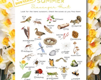 Summer Nature Scavenger Hunt, Summer Unit Study | Printable Outdoor Treasure Hunt for Kids | Camping Games for Children | Preschool Activity