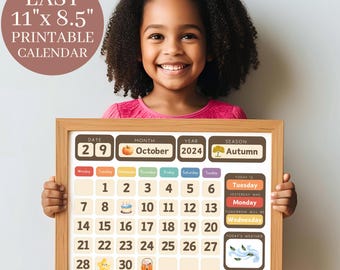 11" x 8.5" DIY Calendar Printable, Homeschool DIY Calendar with US and Canadian holidays and weather, Print from Home, Classroom Calendar