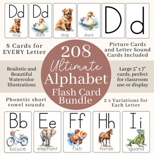 Alphabet With Pictures Flash Cards, Printable Phonetic Alphabet Montessori Cards, Preschool Alphabet Curriculum, ABC Cards Alphabet Wall Art