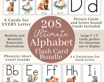 Alphabet With Pictures Flash Cards, Printable Phonetic Alphabet Montessori Cards, Preschool Alphabet Curriculum, ABC Cards Alphabet Wall Art