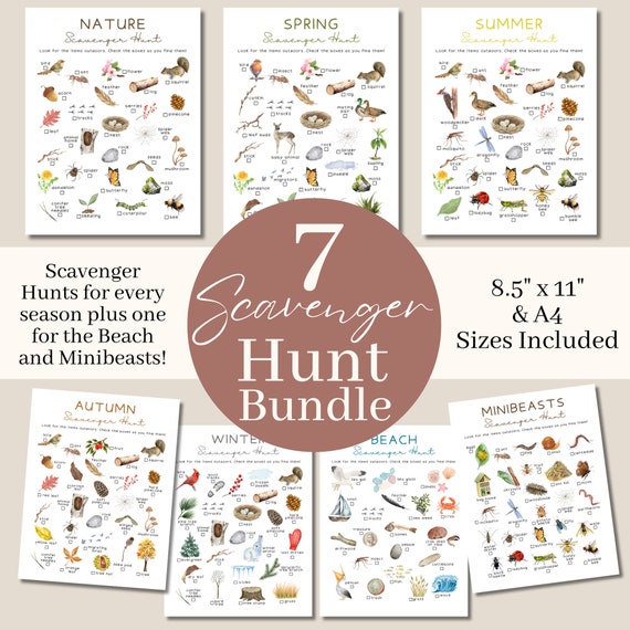Nature Scavenger Hunt Bundle | Printable Outdoor Treasure Hunt for Kids | Camping Games for Children | Preschool Outdoor Activity Game