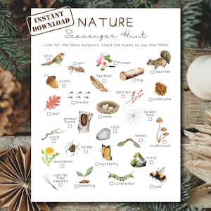 Caccia al tesoro nella natura / Caccia al tesoro all'aperto stampabile per bambini / Giochi da campeggio per bambini / Attività all'aperto per bambini in età prescolare / Gioco nella natura