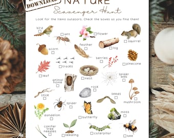 Nature Scavenger Hunt | Printable Outdoor Treasure Hunt for Kids | Camping Games for Children | Preschool Outdoor Activity | Nature Game