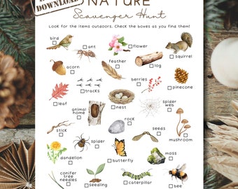 Nature Scavenger Hunt | Printable Outdoor Treasure Hunt for Kids | Camping Games for Children | Preschool Outdoor Activity | Nature Game