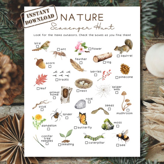 Nature Scavenger Hunt | Printable Outdoor Treasure Hunt for Kids | Camping Games for Children | Preschool Outdoor Activity | Nature Game