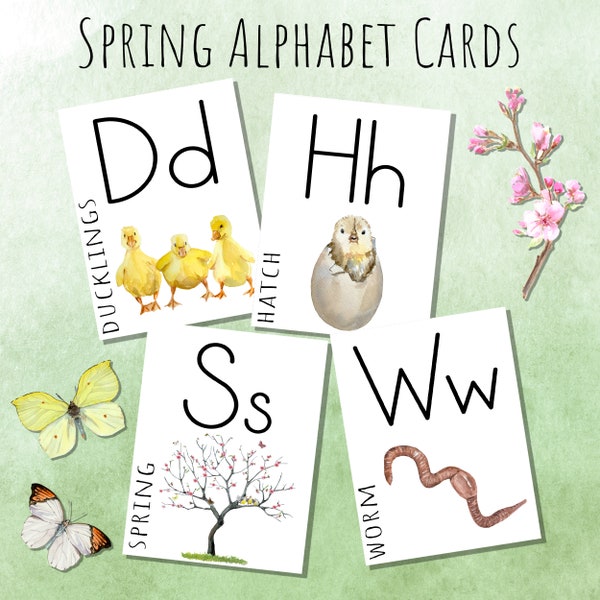 Spring Themed Alphabet Cards | Easter Themed Charlotte Mason Watercolor Flash Cards Montessori Waldorf