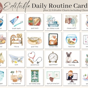 Editable Kids Daily Routine Cards | Daily Visual Schedule | Chore Chart for Kids, Daily Rhythm Schedule for Toddlers, Preschool and Children