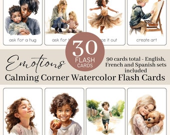 Tarjetas didácticas del rincón calmante / Tarjetas didácticas grandes de estrategias calmantes Montessori / Técnicas calmantes imprimibles para niños Emociones y sentimientos