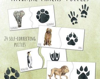 Animal Tracks Match Self-Correcting Montessori Puzzles, Printable Digital Download, Nature Study Preschool Activities