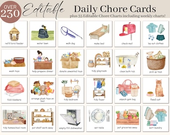 Editable Kids Daily Chore Cards | Daily Visual Schedule | Canva Chore Chart Template for Kids | Printable Daily Rhythm Schedule for Children