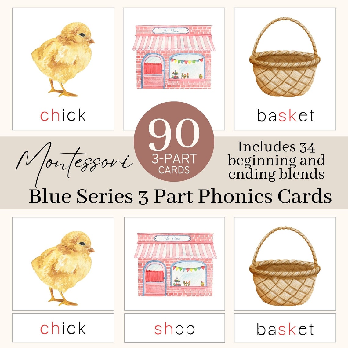 Montessori Blue Series 3 Part Cards | Phonics Lists | Printable Phonics ...