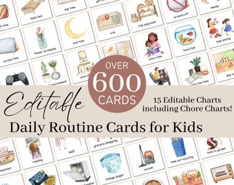 Cartes de routine quotidiennes modifiables pour enfants | Horaire visuel quotidien | Tableau des tâches ménagères pour les enfants, programme de rythme quotidien pour les tout-petits, les enfants d'âge préscolaire et les enfants