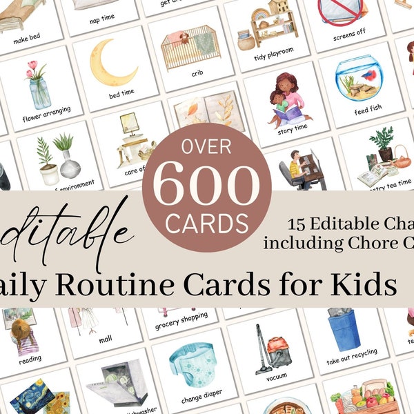 Cartes de routine quotidiennes modifiables pour enfants | Horaire visuel quotidien | Tableau des tâches ménagères pour les enfants, programme de rythme quotidien pour les tout-petits, les enfants d'âge préscolaire et les enfants